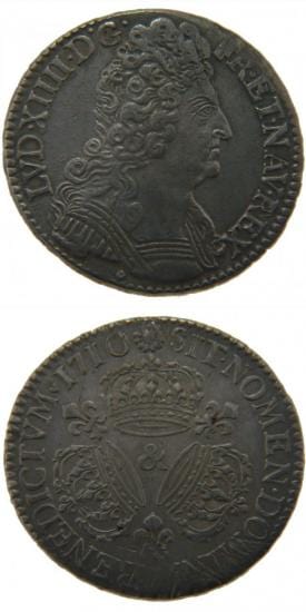 kosuke_dev 中世フランス ブルボン朝 ルイ14世 AD1643-1715年 1710年 1/2エキュ銀貨 美品+