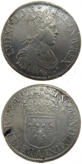 kosuke_dev 中世フランス ブルボン朝 ルイ14世 AD1643-1715年 1652年 エキュ銀貨 美品
