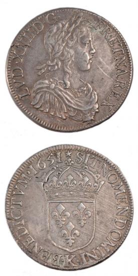 kosuke_dev 中世フランス ブルボン朝 ルイ14世 幼年像 AD1643-1715年 1651年 エキュ銀貨 美品