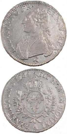 kosuke_dev 中世フランス ブルボン朝 ルイ16世 AD1774-1792年 1789年 エキュ銀貨 美品+