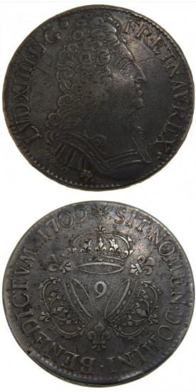 kosuke_dev 中世フランス ブルボン朝 ルイ14世 AD1643-1715年 1709年 エキュ銀貨 美品