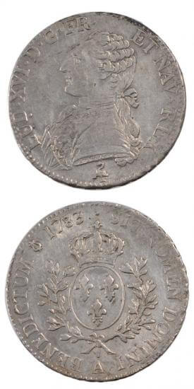 kosuke_dev 中世フランス ブルボン朝 ルイ16世 AD1774-1792年 1783年 エキュ銀貨 美品+