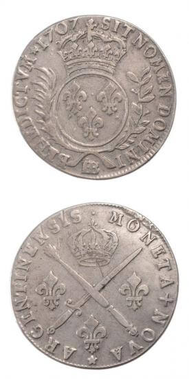kosuke_dev 中世フランス ブルボン朝 ルイ14世 AD1643-1715年 1707年 銀貨 美品
