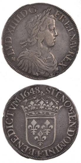 kosuke_dev 中世フランス ブルボン朝 ルイ14世 幼年像 AD1643-1715年 1648年 エキュ銀貨 美品