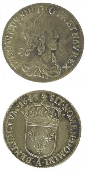 kosuke_dev 中世フランス ブルボン朝 ルイ13世 AD1610-1643年 1643年 1/4エキュ銀貨 美品
