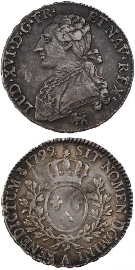 kosuke_dev 中世フランス ブルボン朝 ルイ16世 AD1774-1792年 1792年 1/2エキュ銀貨 美品+