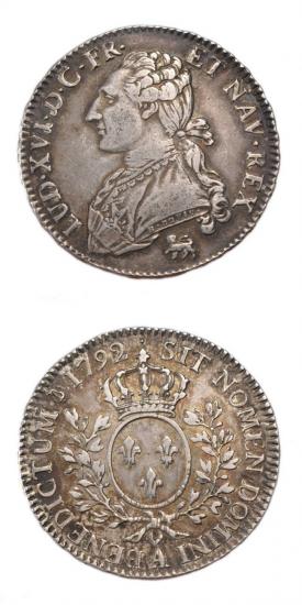 kosuke_dev 中世フランス ブルボン朝 ルイ16世 AD1774-1792年 1792年 1/2エキュ銀貨 美品+