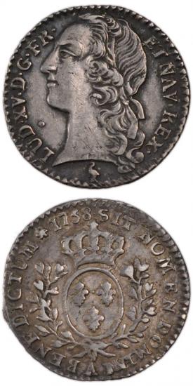 kosuke_dev 中世フランス ブルボン朝 ルイ15世 AD1715-1774年 1758年 1/10エキュ銀貨 準未使用