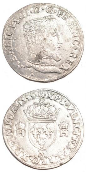 kosuke_dev 中世フランス ヴァロワ朝 アンリ2世 AD1547-1559年 1555年 テストン銀貨 美品