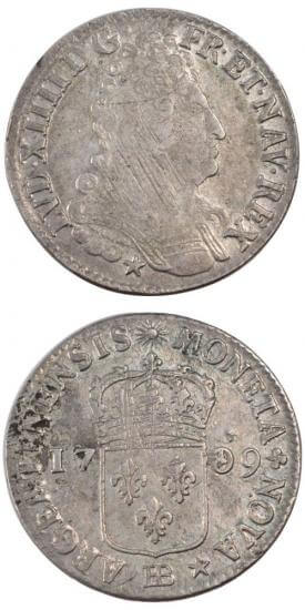 kosuke_dev 中世フランス ブルボン朝 ルイ14世 AD1643-1715年 1709年 1/2エキュ銀貨 並品+