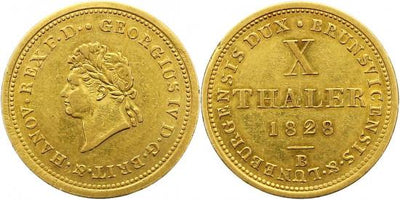 kosuke_dev ハノーバー 1828年B ブラウンシュヴァイク=カレンベルク ゲオルグ4世 10ターレル金貨 美品