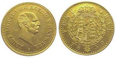 kosuke_dev ハノーバー 1839年S ブラウンシュヴァイク=カレンベルク エルンスト 5ターレル金貨 極美品-美品