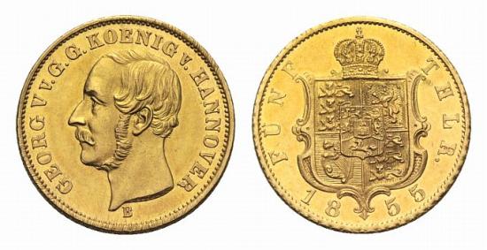 ハノーバー 1855年B ゲオルグ5世 5ターレル金貨 美品