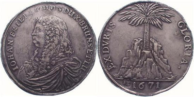 kosuke_dev ハノーバー 1671年 ブラウンシュヴァイク=カレンベルク ヨハン·フリードリヒ 1/4ターレル銀貨 美品+