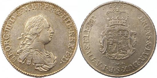 ハノーバー 1779年 ブラウンシュヴァイク=カレンベルク ゲオルグ3世 ターレル銀貨 極美品-美品