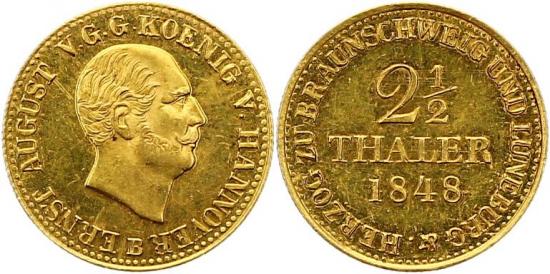 kosuke_dev ハノーバー 1848年B ブラウンシュヴァイク=カレンベルク エルンスト 2 1/2ターレル金貨 未使用