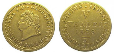 kosuke_dev ハノーバー 1828年B ブラウンシュヴァイク=カレンベルク ゲオルグ4世 5ターレル金貨 美品