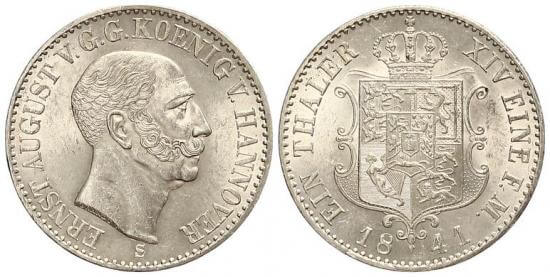 ハノーバー 1841年S ブラウンシュヴァイク=カレンベルク エルンスト ターレル銀貨 未使用