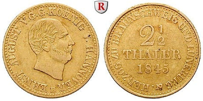 ハノーバー 1845年 ブラウンシュヴァイク王国 エルンスト 2 1/2ターレル金貨 美品