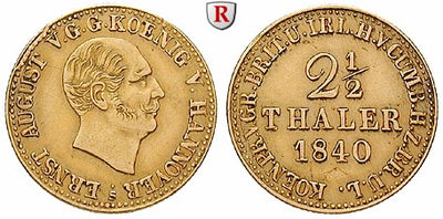 ハノーバー 1840年 ブラウンシュヴァイク王国 エルンスト 2 1/2ターレル金貨 美品