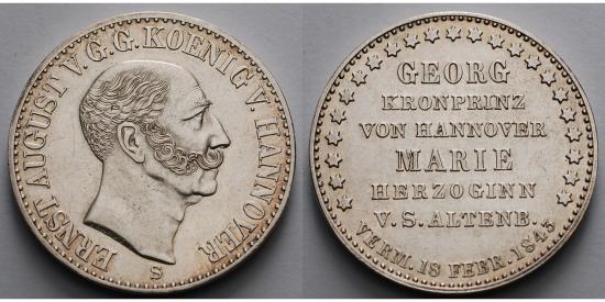 kosuke_dev ハノーバー 1843年 エルンスト=アウグスト ターレル銀貨 未使用