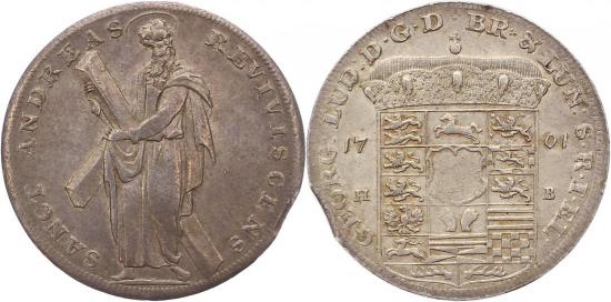 kosuke_dev ハノーバー 1701年 ブラウンシュヴァイク=カレンベルク ゲオルク ターレル銀貨 未使用-極美品