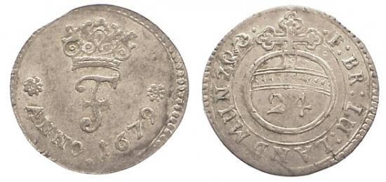 kosuke_dev ハノーバー 1679年 ブラウンシュヴァイク ヨハン・フリードリヒ 1/24ターレル銀貨 極美品
