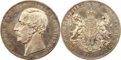 kosuke_dev ハノーバー 1866年B ブラウンシュヴァイク王国 ゲオルグ5世 ターレル銀貨 未使用-極美品