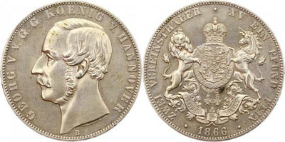 kosuke_dev ハノーバー 1866年B ブラウンシュヴァイク王国 ゲオルグ5世 ターレル銀貨 極美品+