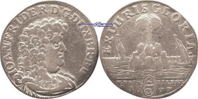 kosuke_dev ハノーバー 1677年 ブラウンシュヴァイク=カレンベルク ヨハン・フリードリヒ 2/3ターレル銀貨 美品