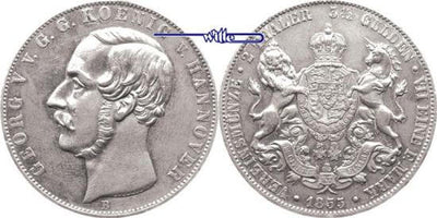 kosuke_dev ハノーバー 1855年B ブラウンシュヴァイク=カレンベルク ゲオルグ5世 ダブルターレル銀貨 未使用-極美品
