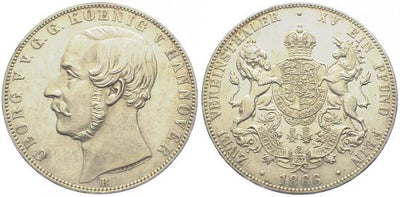 kosuke_dev ハノーバー 1866年B ブラウンシュヴァイク=カレンベルク ゲオルグ5世 ダブルターレル銀貨 極美品