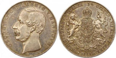 kosuke_dev ハノーバー 1855年B ブラウンシュヴァイク=カレンベルク ゲオルグ5世 ダブルターレル銀貨 美品