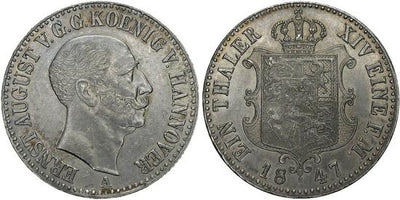 kosuke_dev ハノーバー 1847年 エルンスト・アウグスト 1ターレル銀貨 極美品+