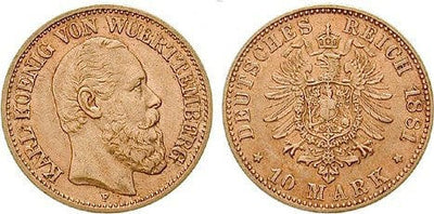 kosuke_dev ヴュルテンベルク王国 カール1世 1881年 10マルク 金貨 美品+
