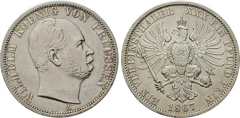 kosuke_dev ブランデンブルク＝プロイセン ヴィルヘルム1世 1867年 ターラー（ターレル） 銀貨 極美品