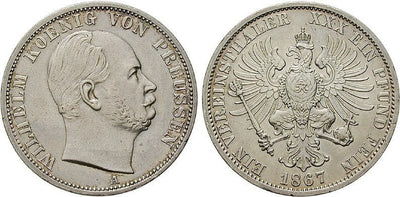 kosuke_dev ブランデンブルク＝プロイセン ヴィルヘルム1世 1867年 ターラー（ターレル） 銀貨 極美品