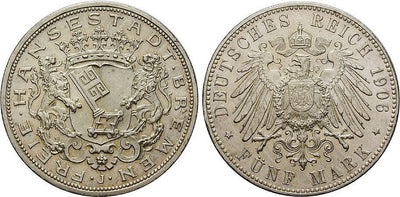 kosuke_dev ドイツ ブレーメン 1906年 5マルク 銀貨 未使用