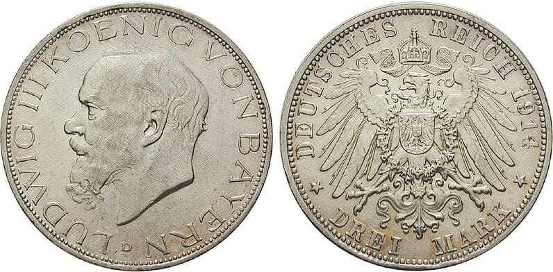 kosuke_dev バイエルン王国 ルートヴィヒ3世 1914年 3マルク 銀貨 極美品