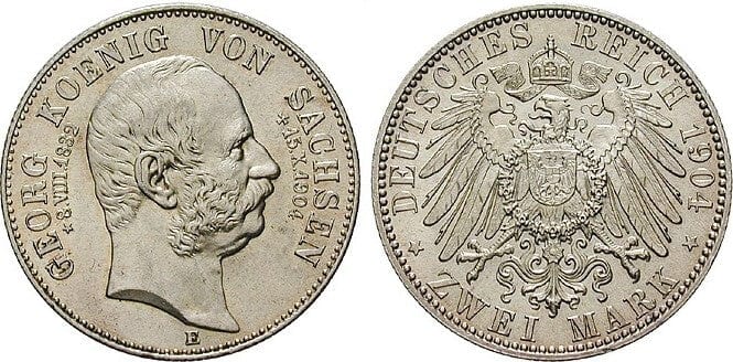 kosuke_dev ドイツ ザクセン ゲオルグ 1904年 2マルク 銀貨 未使用