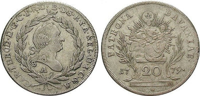 神聖ローマ帝国 バイエルン選帝侯領 カール・テオドール 1779年 20クロイツァー 銀貨 美品+