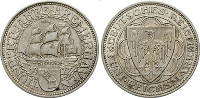kosuke_dev ドイツ ブレーマーハーフェン 1927年 5ライヒスマルク 銀貨 極美品