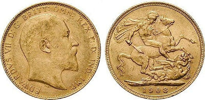 イギリス エドワード7世 1908年 ソブリン 金貨 美品～極美品