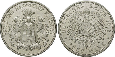 kosuke_dev ドイツ ハンブルグ 1913年 5マルク 銀貨 極美品