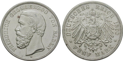 kosuke_dev ドイツ バーデン フリードリヒ1世 1899年 5マルク 銀貨 極美品