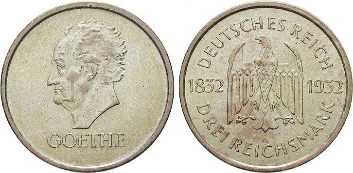 kosuke_dev ドイツ ヴァイマル共和政 1932年 3ライヒスマルク 銀貨 美品～極美品
