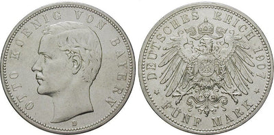 kosuke_dev ドイツ バイエルン オットー1世 1907年 5マルク 銀貨 美品+