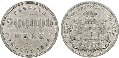kosuke_dev ドイツ ハンブルグ 1923年 200000マルク 銀貨 未使用