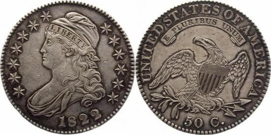 アメリカ 1822年 キャップト・バスト ハーフダラー 50セント 銀貨 未 ...