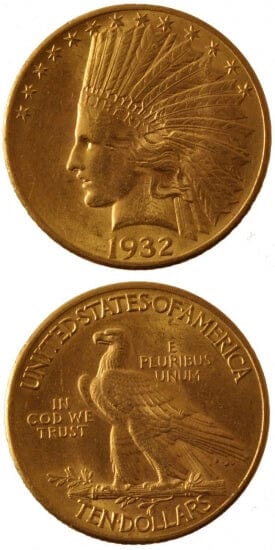 kosuke_dev アメリカ 1932年 インディアン フィラデルフィア 10ドル 金貨 準未使用